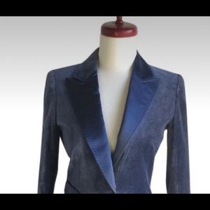 ELIE TAHARI Navy Blue Velvet Blazer